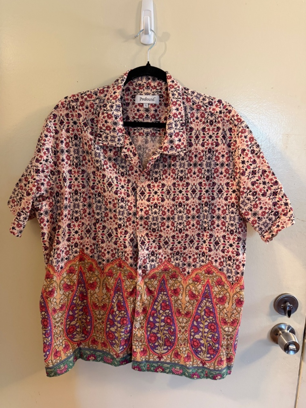 Profound Paisley Floral Print Button-Up Camp Shirt Large